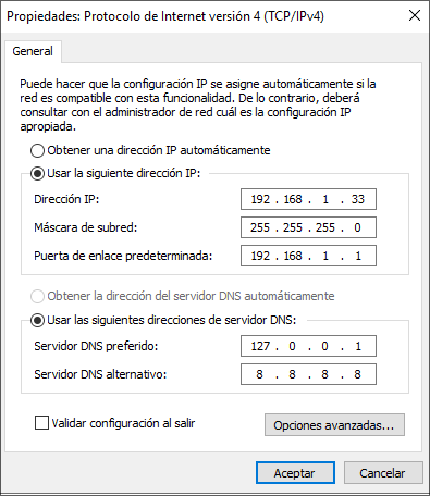 Configuración IPv4 estática en Windows Server 2019